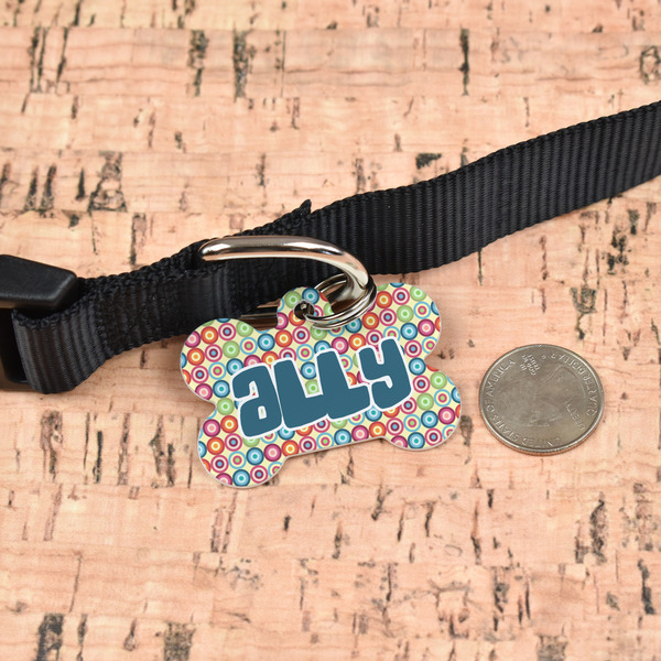 Retro Circles Bone Shaped Dog ID Tag - Large - In Context