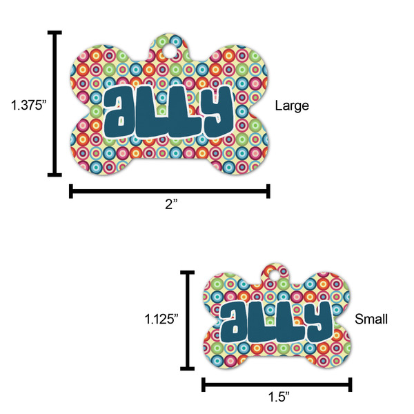 Retro Circles Bone Shaped Dog ID Tag - Large - Scale