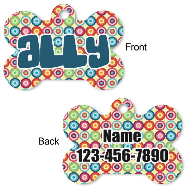 Retro Circles Bone Shaped Dog Tag - Front & Back