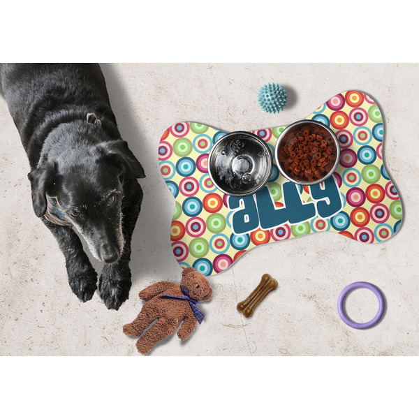 Retro Circles Bone Shaped Mat w/ Food & Water
