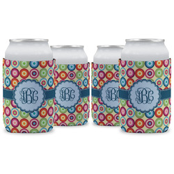 Retro Circles Can Cooler (12 oz) - Set of 4 w/ Monogram