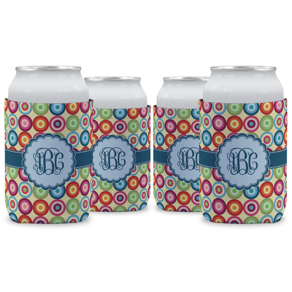 Custom Retro Circles Can Cooler (12 oz) - Set of 4 w/ Monogram