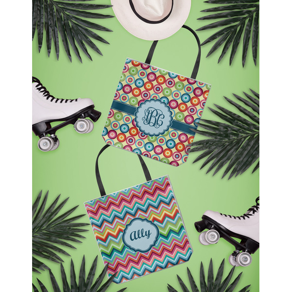 Retro Circles Canvas Tote Lifestyle Front and Back- 13x13