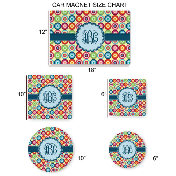 Retro Circles Car Magnets - SIZE CHART