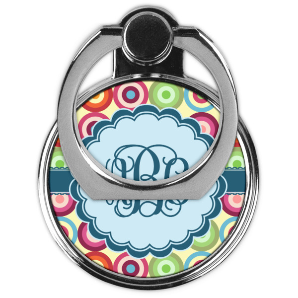 Retro Circles Cell Phone Ring Stand & Holder - Front (Collapsed)