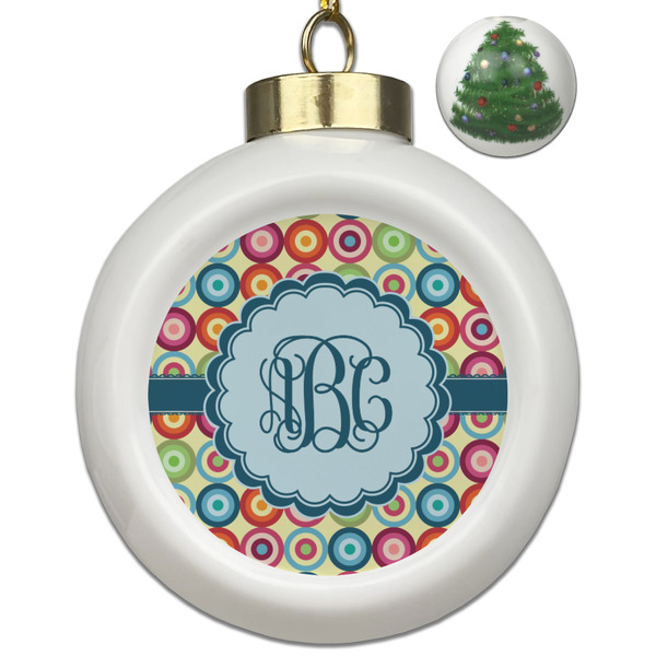 Custom Retro Circles Ceramic Ball Ornament - Christmas Tree (Personalized)