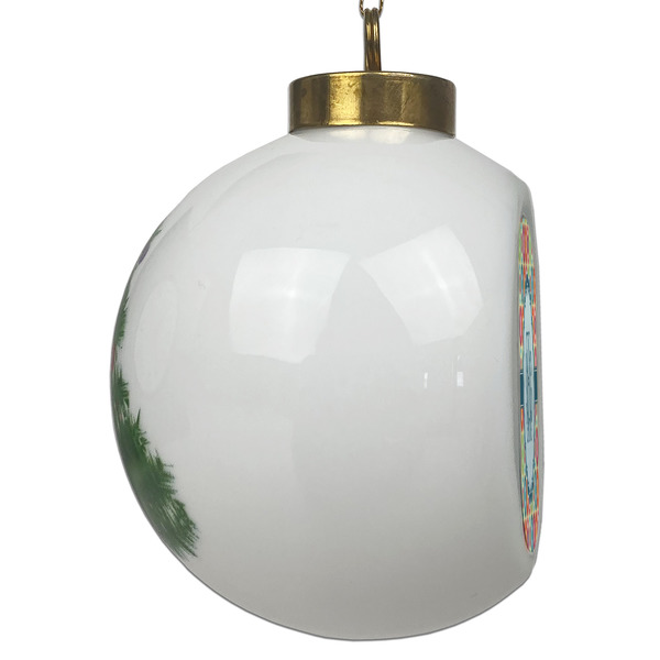 Retro Circles Ceramic Christmas Ornament - Xmas Tree (Side View)
