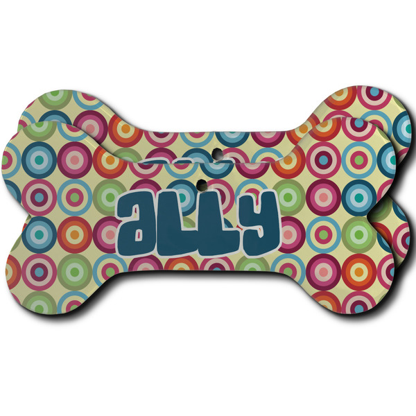 Custom Retro Circles Ceramic Dog Ornament - Front & Back w/ Monogram