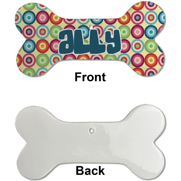 Retro Circles Ceramic Flat Ornament - Bone Front & Back Single Print (APPROVAL)