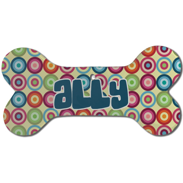 Custom Retro Circles Ceramic Dog Ornament - Front w/ Monogram