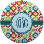 Retro Circles Round Ceramic Ornament w/ Monogram