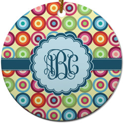 Retro Circles Round Ceramic Ornament w/ Monogram