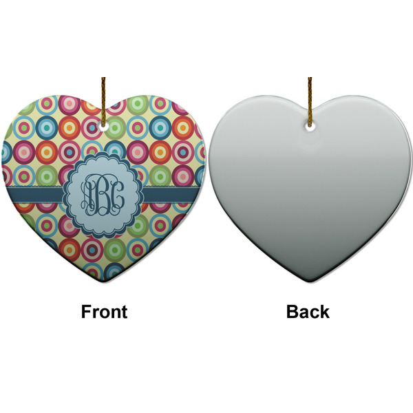Retro Circles Ceramic Flat Ornament - Heart Front & Back (APPROVAL)