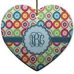 Retro Circles Heart Ceramic Ornament w/ Monogram