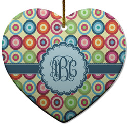 Retro Circles Heart Ceramic Ornament w/ Monogram