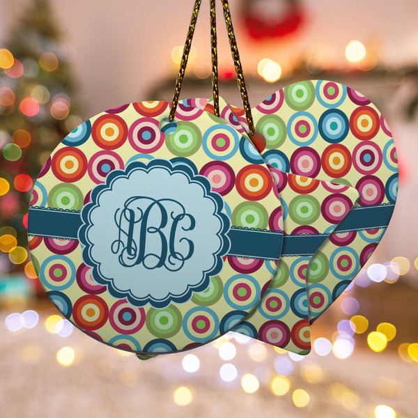 Custom Retro Circles Ceramic Ornament w/ Monogram
