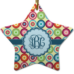Retro Circles Star Ceramic Ornament w/ Monogram