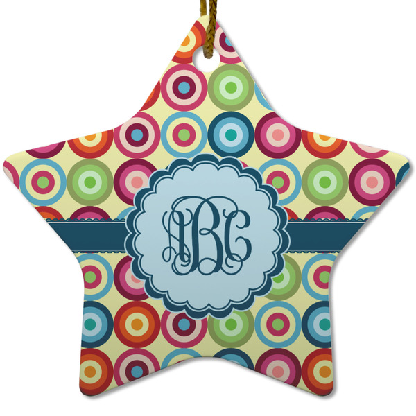 Custom Retro Circles Star Ceramic Ornament w/ Monogram