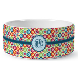 Retro Circles Ceramic Dog Bowl - Large (Personalized)
