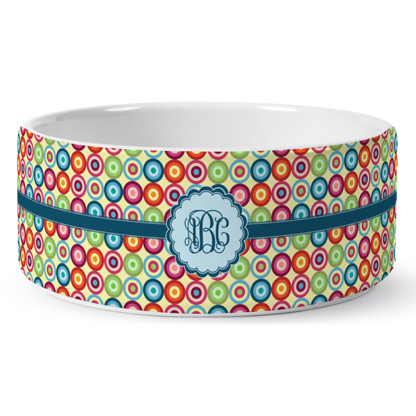 Custom Retro Circles Ceramic Dog Bowl - Large (Personalized)