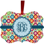 Retro Circles Metal Frame Ornament - Double Sided w/ Monogram