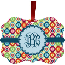 Retro Circles Metal Frame Ornament - Double Sided w/ Monogram