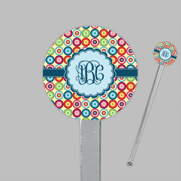 Retro Circles Clear Plastic 7" Stir Stick - Round - Closeup