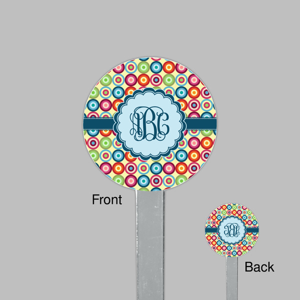 Retro Circles Clear Plastic 7" Stir Stick - Round - Front & Back