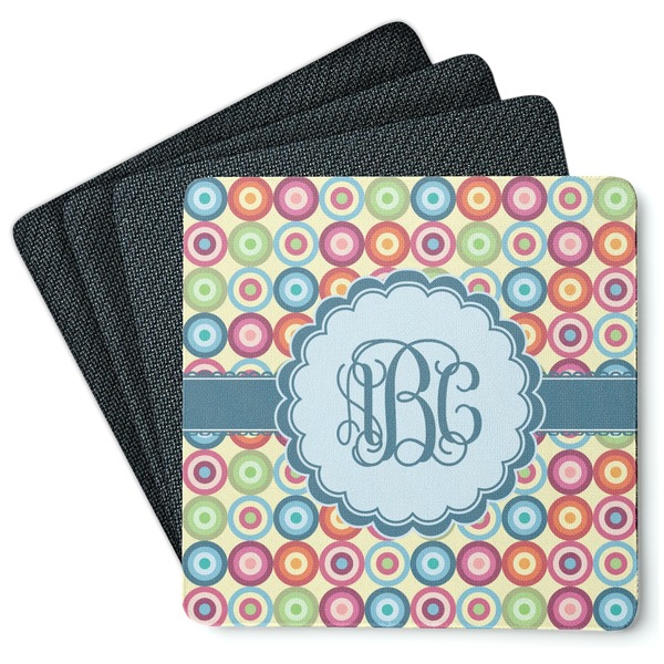 Custom Retro Circles Square Rubber Backed Coasters - Set of 4 (Personalized)