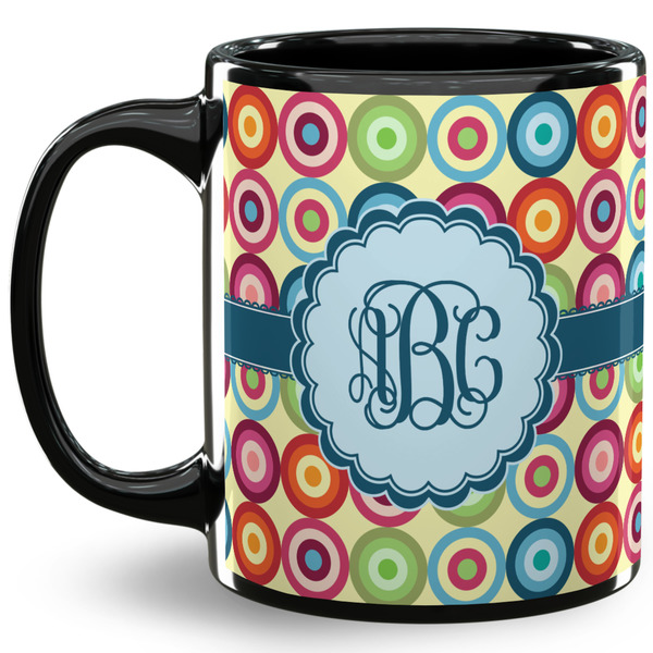 Custom Retro Circles 11 Oz Coffee Mug - Black (Personalized)