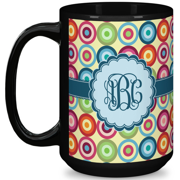 Custom Retro Circles 15 Oz Coffee Mug - Black (Personalized)