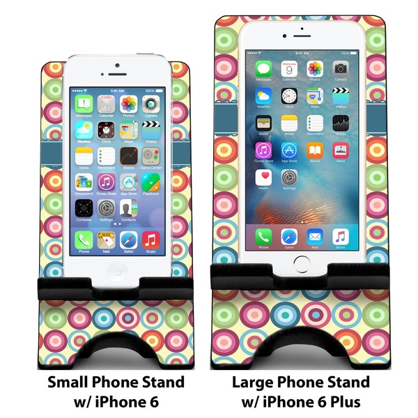 Retro Circles Compare Phone Stand Sizes - with iPhones
