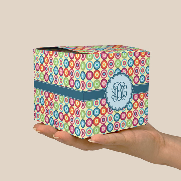 Retro Circles Cube Favor Gift Box - On Hand - Scale View