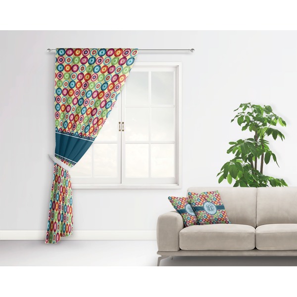 Retro Circles Curtain With Window and Rod - in Room Matching Pillow