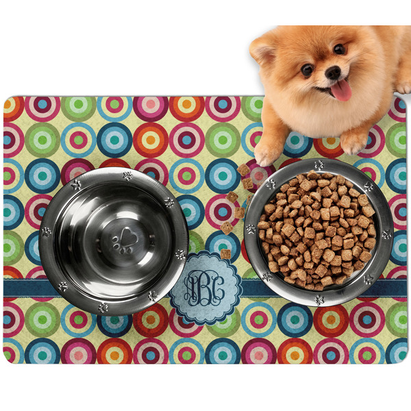 Custom Retro Circles Dog Food Mat - Small w/ Monogram
