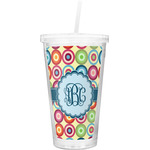 Retro Circles Double Wall Tumbler with Straw (Personalized)