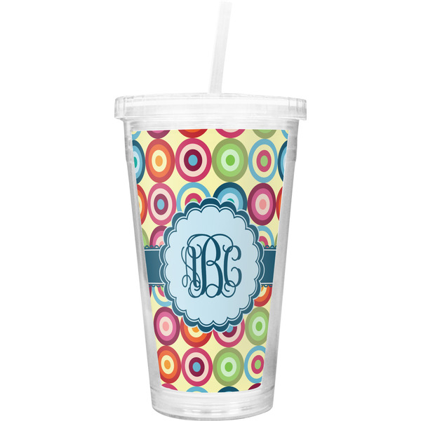 Custom Retro Circles Double Wall Tumbler with Straw (Personalized)