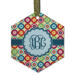 Retro Circles Flat Glass Ornament - Hexagon w/ Monogram