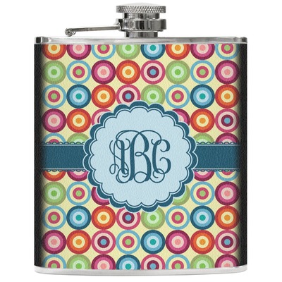 Retro Circles Genuine Leather Flask (Personalized)