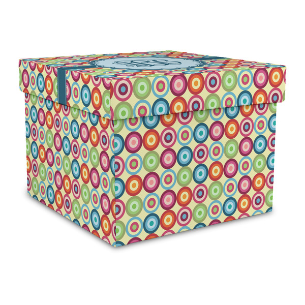 Custom Retro Circles Gift Box with Lid - Canvas Wrapped - Large (Personalized)