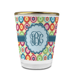 Retro Circles Glass Shot Glass - 1.5 oz - with Gold Rim - Set of 4 (Personalized)