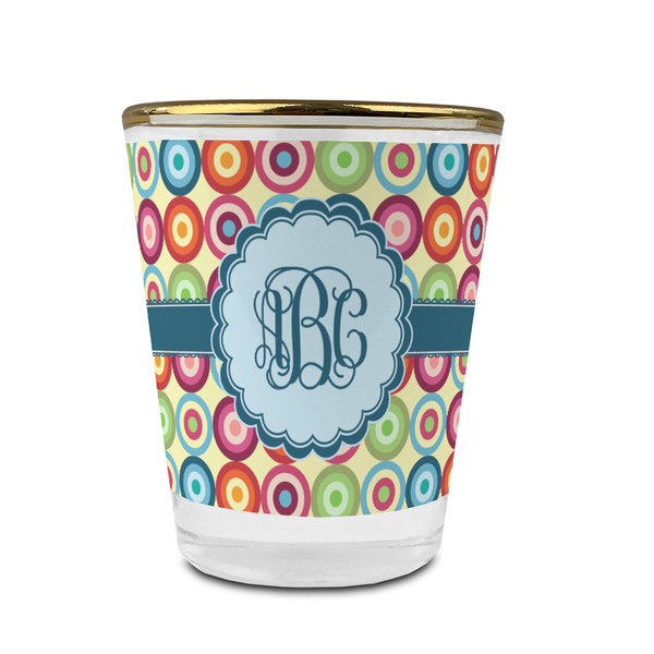 Retro Circles Glass Shot Glass - With gold rim - FRONT