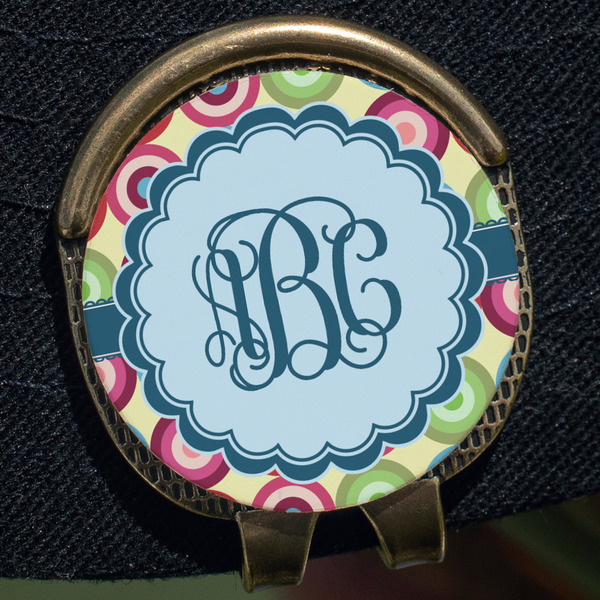 Retro Circles Golf Ball Marker Hat Clip - Gold - Close Up