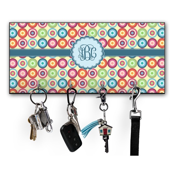 Custom Retro Circles Key Hanger w/ 4 Hooks w/ Monogram