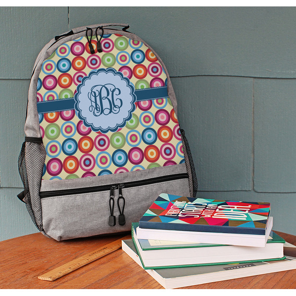 Retro Circles Large Backpack - Gray - On Desk
