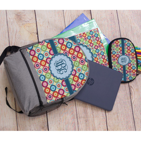 Retro Circles Large Backpack - Gray - With Stuff