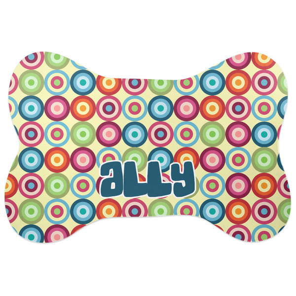 Custom Retro Circles Bone Shaped Dog Food Mat (Personalized)