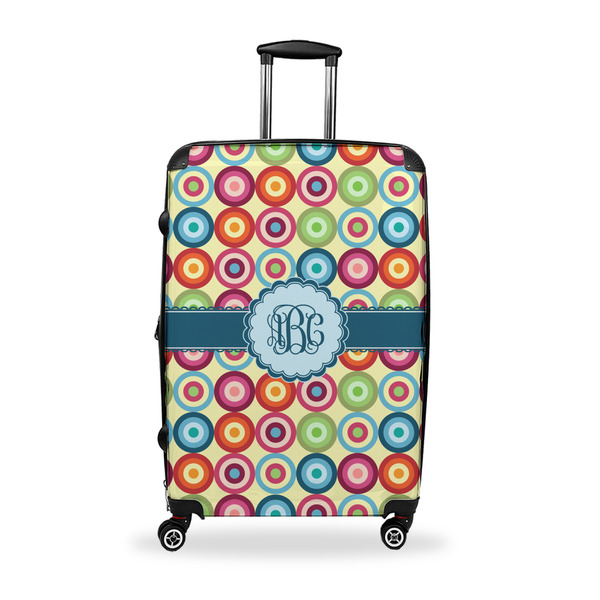 Custom Retro Circles Suitcase - 28" Large - Checked w/ Monogram