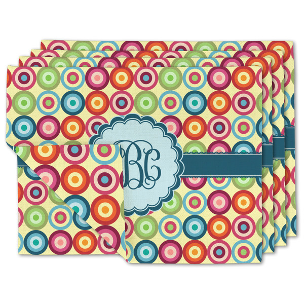 Custom Retro Circles Double-Sided Linen Placemat - Set of 4 w/ Monogram