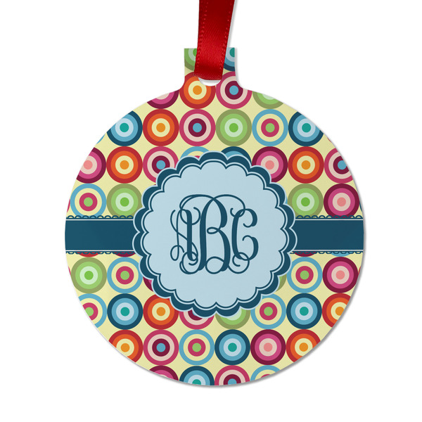 Custom Retro Circles Metal Ball Ornament - Double Sided w/ Monogram